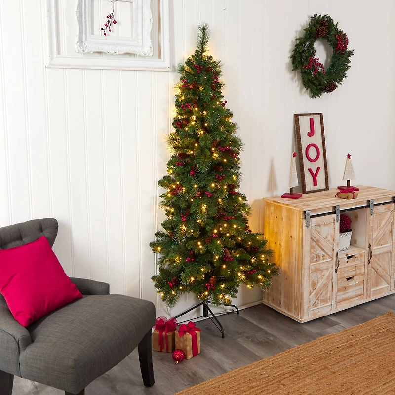 6ft. Pre-Lit Flat Back Montreal Mountain Pine Artificial Christmas Tree, White LED Lights