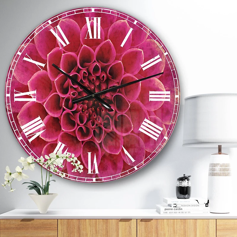 Designart 'Dark Pink Abstract Flower Petals Traditional Wall Clock