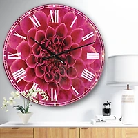 Designart 'Dark Pink Abstract Flower Petals Traditional Wall Clock