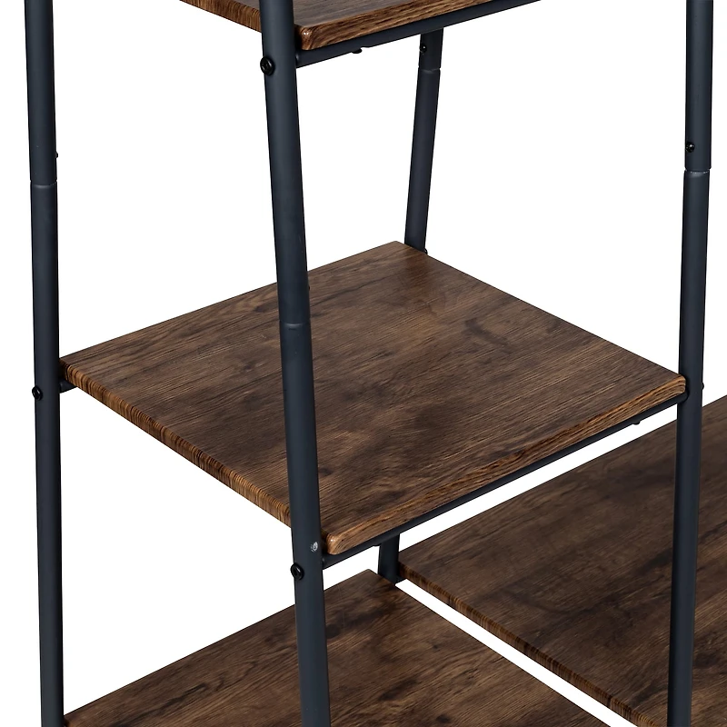 Honey Can Do Black/Natural Freestanding Metal Clothing Rack with Wood Shelves