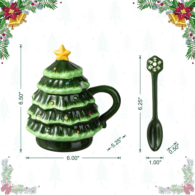 Glitzhome® 6.5" Christmas Ceramic Tree Mug with Lid and Spoon