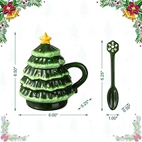 Glitzhome® 6.5" Christmas Ceramic Tree Mug with Lid and Spoon