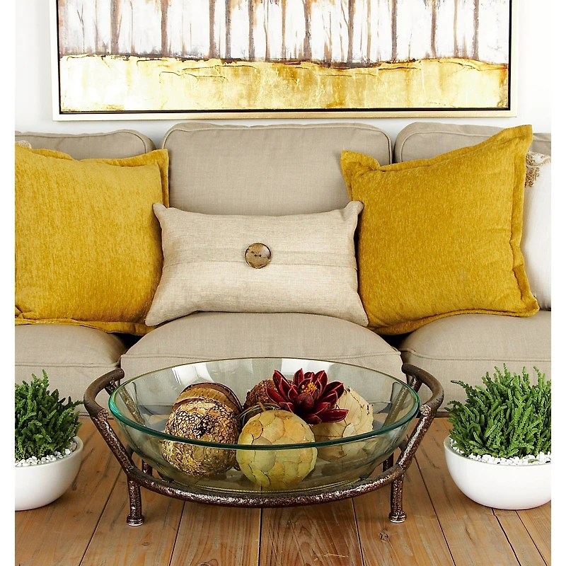 Clear Glass and Metal Modern Serving Stand, 7" x 19" x 16"