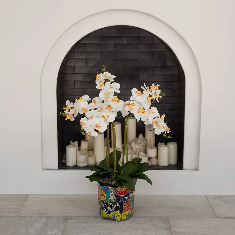 3ft. Artificial Large Orchid Arrangement in Handmade Mexican Talavera Ceramic Planter