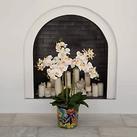 3ft. Artificial Large Orchid Arrangement in Handmade Mexican Talavera Ceramic Planter