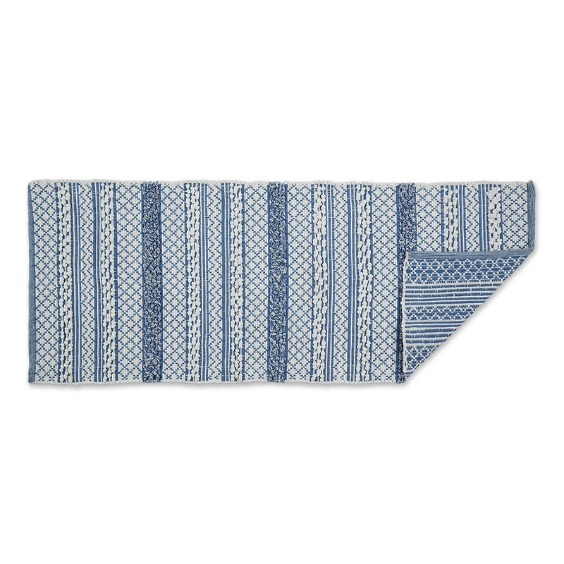 Stonewash Blue and White Hand-Loomed Paper Chindi Runner 2.25ft. x 6ft.