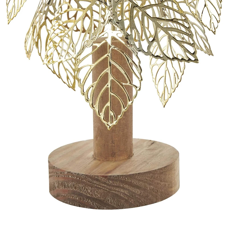 Gold Metal Layered Cutout Leaf Christmas Tree Sculpture Set