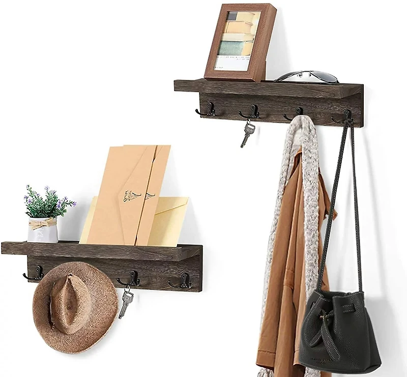 NEX™ 16" Dark Brown Wall-Mounted Floating 4-Hook Coat Racks, 2ct.