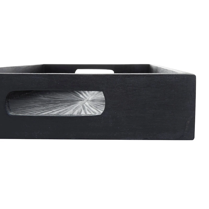 Set of 3" Black Wood Contemporary Trays, 3" x 16" x 10"