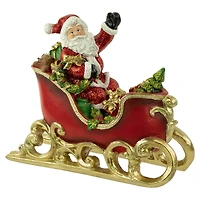 9.5" Red & Gold Waving Santa Sitting in a Sleigh Christmas Decoration