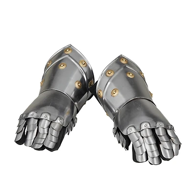 Set of 2" Silver Iron Vintage Armor Gloves, 7" x 14" x 6"