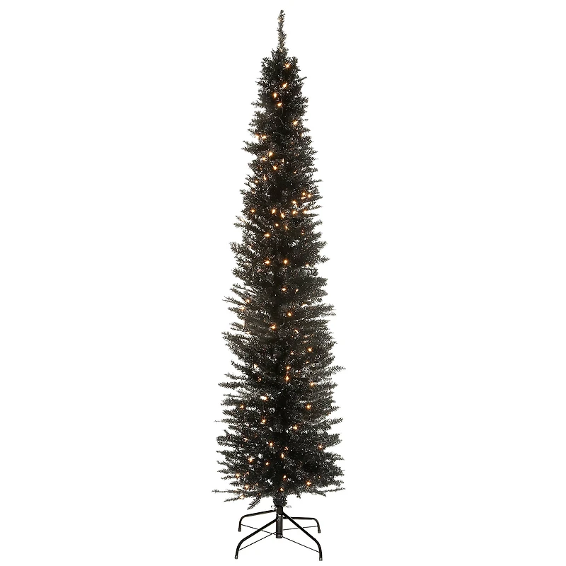 6ft. Pre-Lit Black Tinsel Artificial Christmas Tree