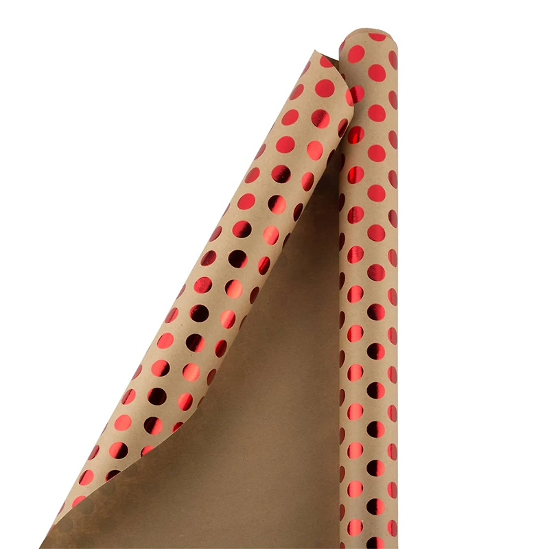 JAM Paper Red Foil Polka Dots Gift Wrap