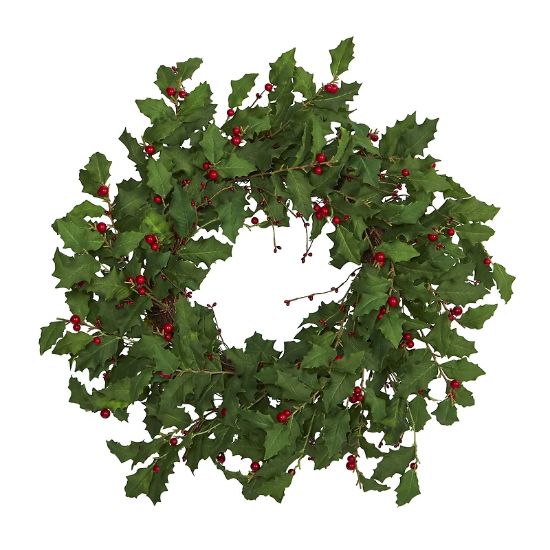28" Green Holly & Berry Wreath