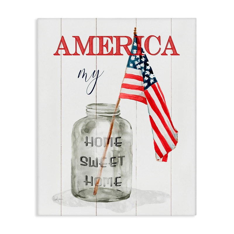 Stupell Industries America My Home Sweet Home Patriotic Country Flag Canvas Wall Art