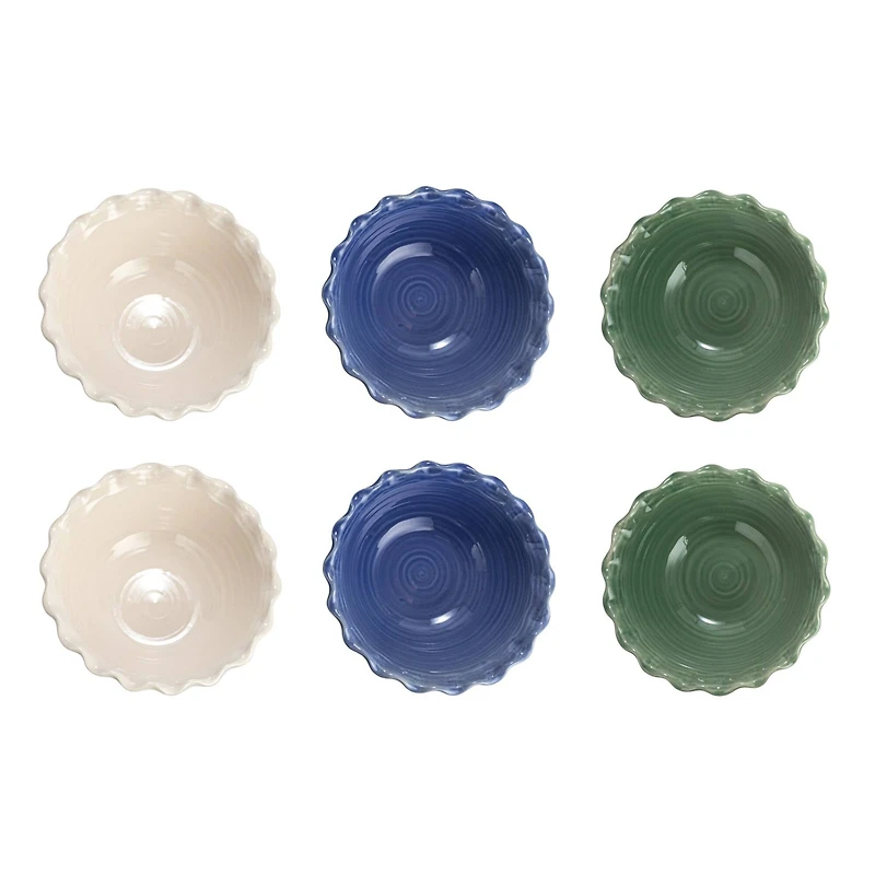 Hello Honey® 10" Blue, Green & Cream Stoneware Bowl with Scalloped Edge Set