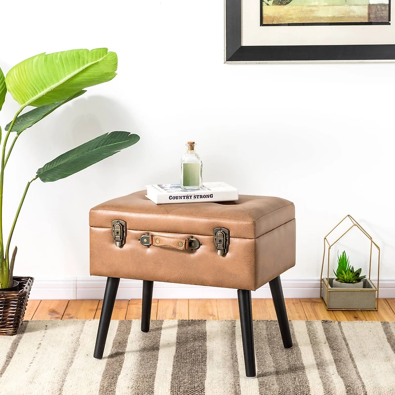 Glitzhome® Leatherette Upholstered Storage Stool