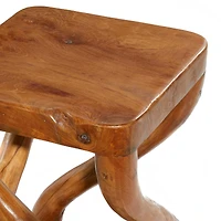 20" Brown Teak Wood Contemporary Stool