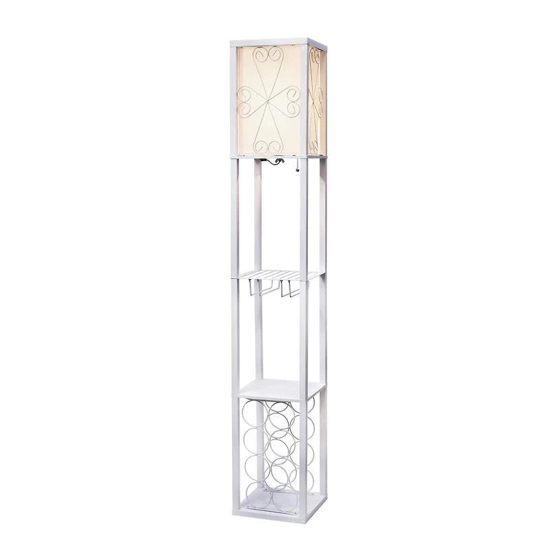 Simple Designs™ Floor Lamp Storage Shelf and Wine Rack with Linen Shade