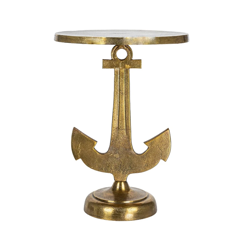Hello Honey® 19" Round Gold Nautical Accent Table with Anchor Base
