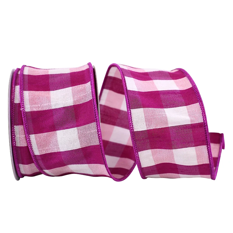 JAM Paper 2.5" x 10yd. Grape Shadow Check Wired Dupioni Ribbon