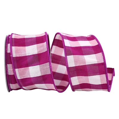 JAM Paper 2.5" x 10yd. Grape Shadow Check Wired Dupioni Ribbon