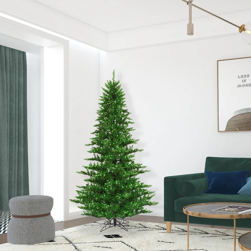 7.5ft. Pre-Lit Green Tinsel Fir Artificial Christmas Tree, Green Lights