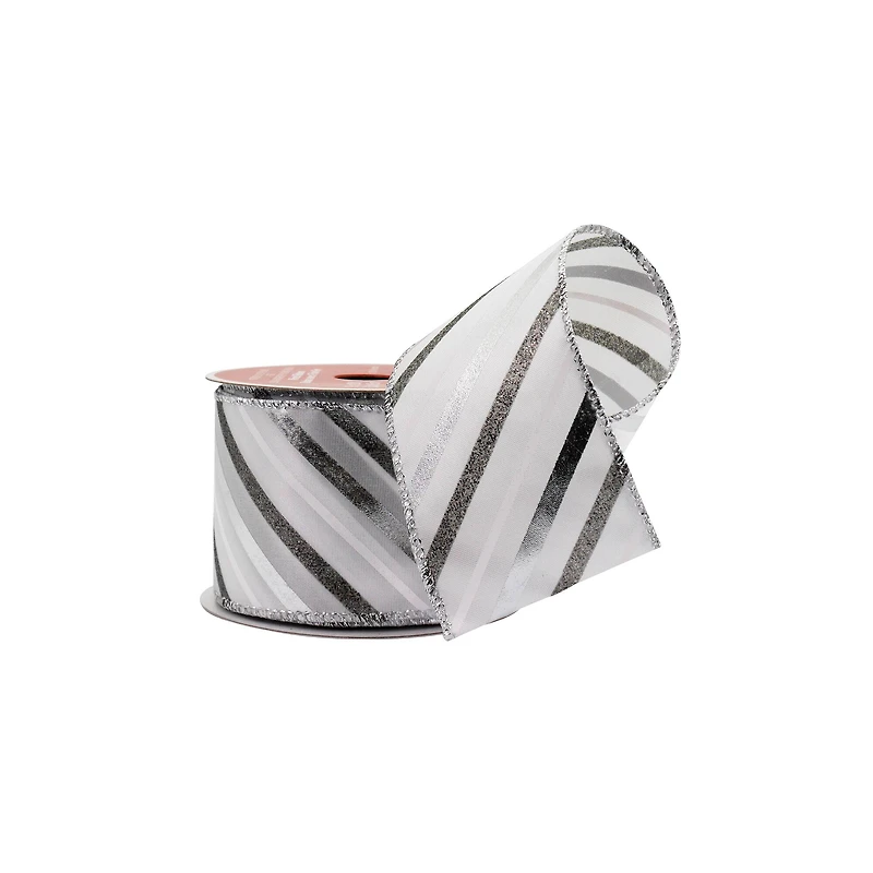 2.5" x 20ft. Silver Stripes White Taffeta Wired Ribbon by Celebrate It®