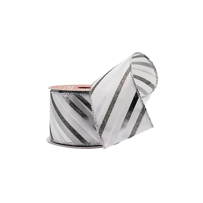 2.5" x 20ft. Silver Stripes White Taffeta Wired Ribbon by Celebrate It®