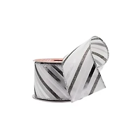 2.5" x 20ft. Silver Stripes White Taffeta Wired Ribbon by Celebrate It®