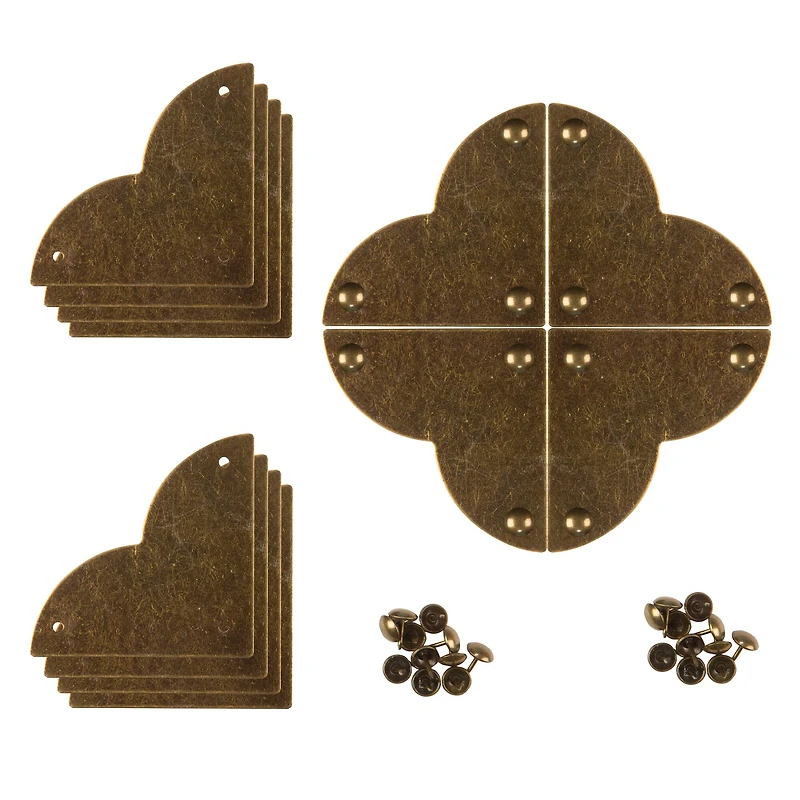 Dritz® Home Small Antique Brass Smooth Quatrefoil Corners, 3 Pack