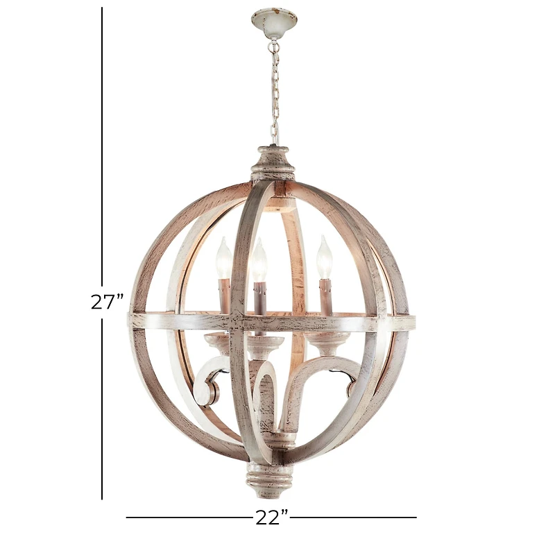 Gold Wood Rustic Caged Chandelier , 28" x 21" x 21"