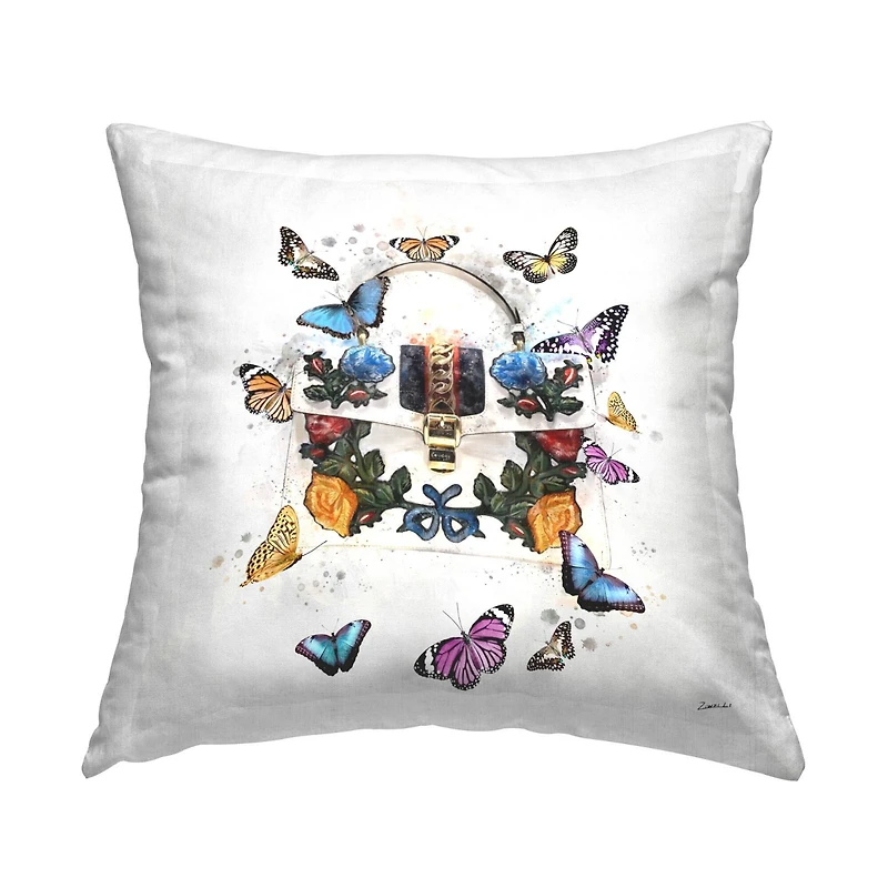 Stupell Industries Fashion Buckle Purse Vivid Glam Butterflies Throw Pillow, 18" x 18"