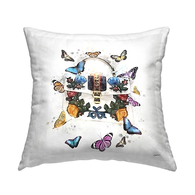 Stupell Industries Fashion Buckle Purse Vivid Glam Butterflies Throw Pillow, 18" x 18"