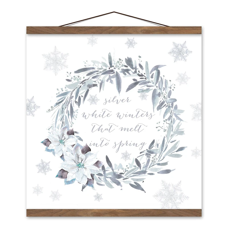 Silver Wreath 16x16 Teak Hanging Canvas