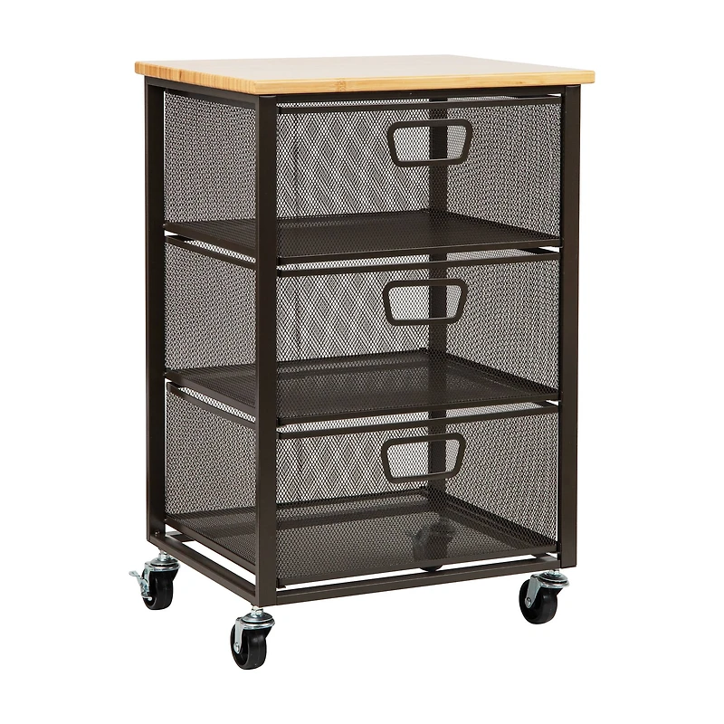 Mind Reader Black 3-Tier Metal Rolling File Cart with Drawers