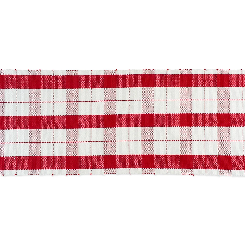 DII® 72" Red Tinsel Plaid Fringed Table Runner
