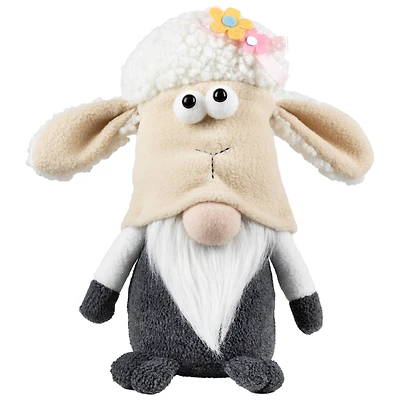 9" Gray & White Plush Springtime Floral Sheep Gnome Easter Decoration