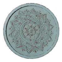 American Art Decor™ 17" Distressed Turquoise Boho Rustic Farmhouse Wood Framed Wall Medallion