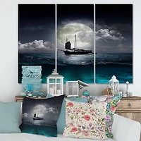 Designart - Fisher Boat On The Lake During Full Moon