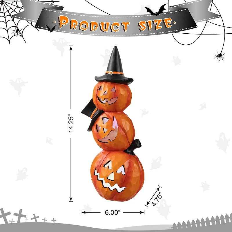 Glitzhome® 14" Lighted Halloween Stacked Resin Pumpkin Table Décor
