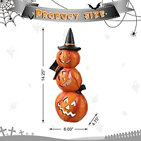 Glitzhome® 14" Lighted Halloween Stacked Resin Pumpkin Table Décor