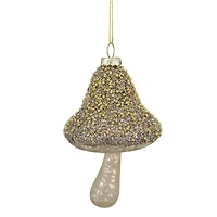 Mushroom Glass Christmas Ornament - 4.75" - Champagne Gold  Finish