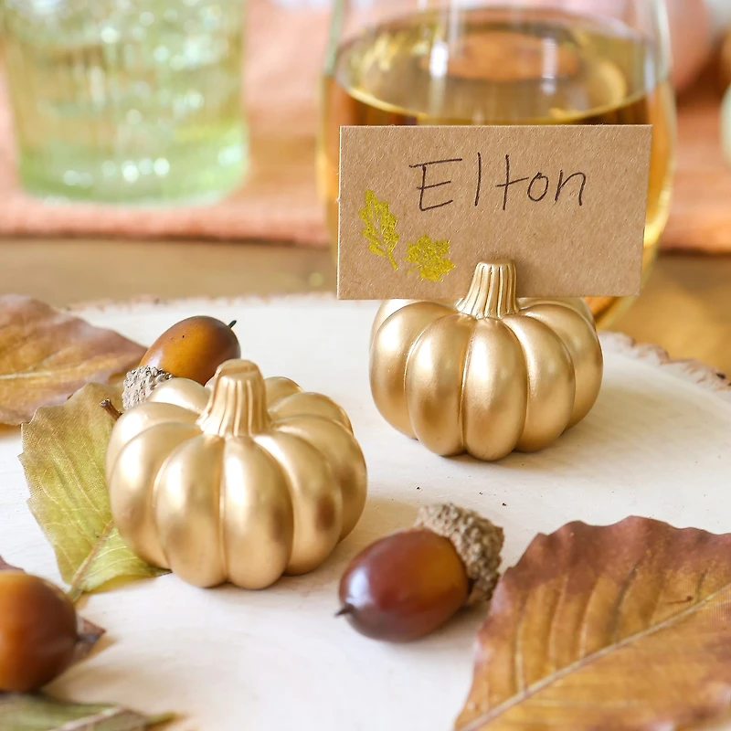Kate Aspen® Mini Gold Pumpkin Place Card Holder Set