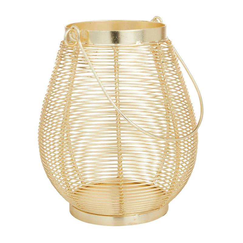 Gold Iron Glam Lantern, 9" x 7" x 7"