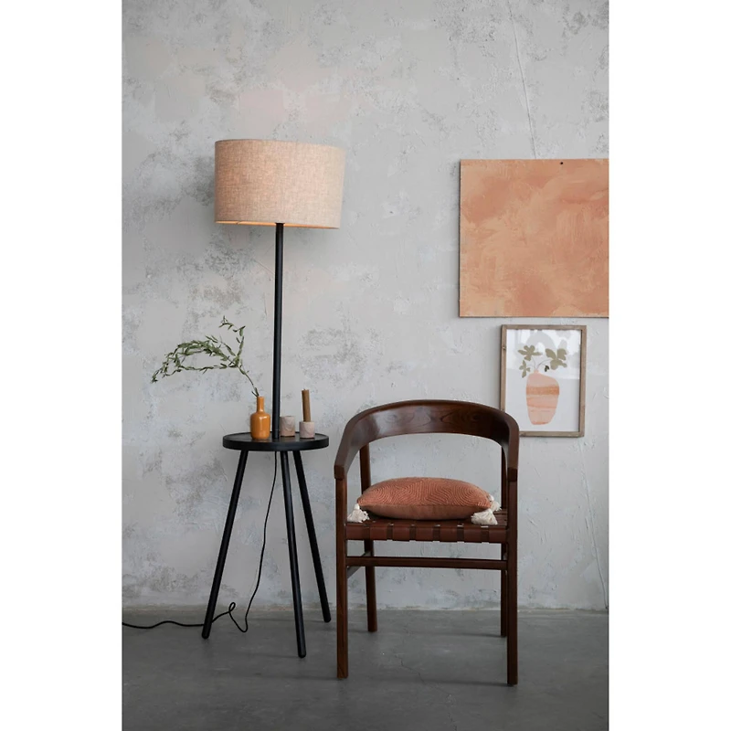 Hello Honey® 63" Natural Scandinavian Wood Table Lamp with Shelf and Linen Shade