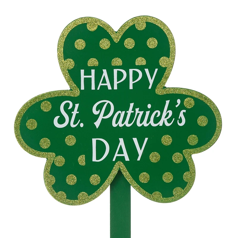 Glitzhome® 15" Wooden St. Patrick's Shamrocks Yard Stake Décor, 3ct.