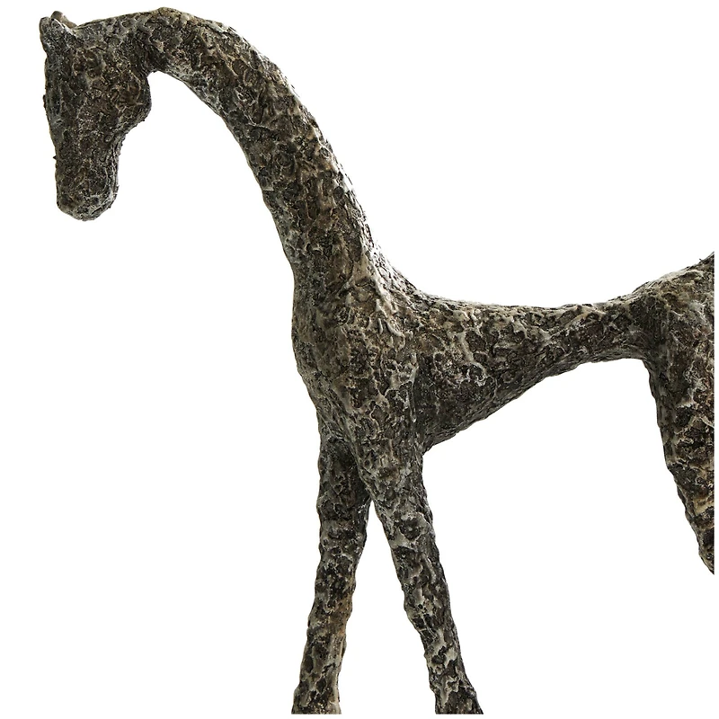 16.5" Bronze Polystone Horse Textured Slim Frame Sculpture with Silver Accents