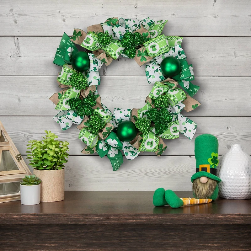 Ribbons and Shamrocks St. Patrick's Day Wreath 24" Unlit