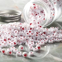White & Red Heart Acrylic Circle Craft Beads, 7mm by Bead Landing™